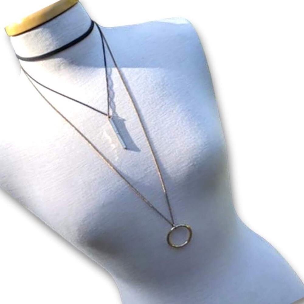3-Strand black and gold multi-layer choker necklace